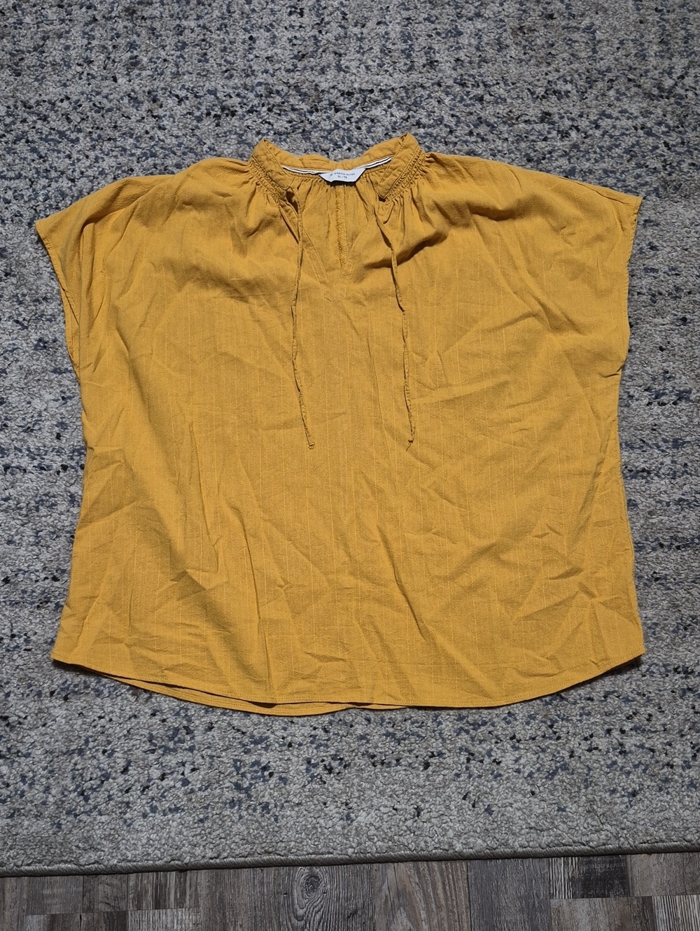 Denver Hayes Mustard Short Sleeve Tie-Neck Blouse